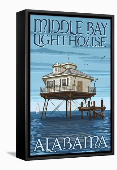 Middle Bay Lighthouse - Alabama-Lantern Press-Framed Stretched Canvas