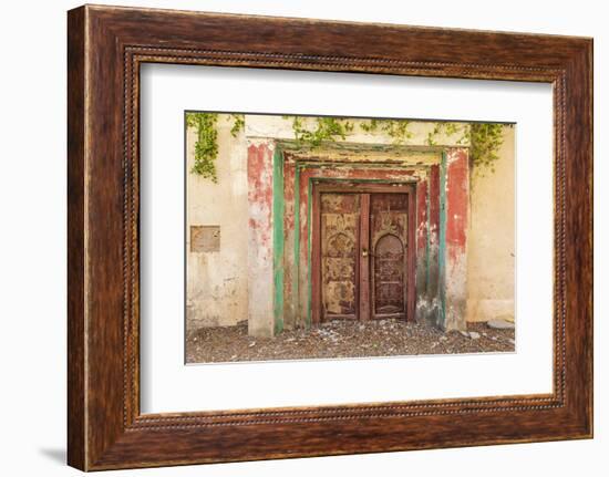 Middle East, Arabian Peninsula, Al Batinah South. Old carved wooden door on a building in Oman.-Emily Wilson-Framed Photographic Print