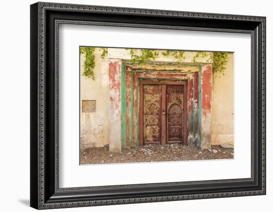 Middle East, Arabian Peninsula, Al Batinah South. Old carved wooden door on a building in Oman.-Emily Wilson-Framed Photographic Print