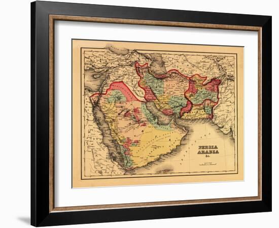 Middle East "Persia Arabia" - Panoramic Map-Lantern Press-Framed Art Print