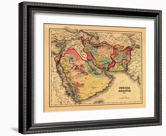 Middle East "Persia Arabia" - Panoramic Map-Lantern Press-Framed Art Print