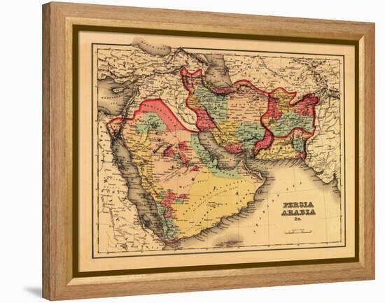 Middle East "Persia Arabia" - Panoramic Map-Lantern Press-Framed Stretched Canvas