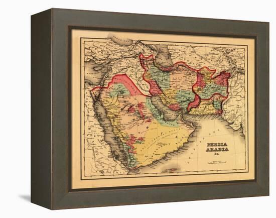 Middle East "Persia Arabia" - Panoramic Map-Lantern Press-Framed Stretched Canvas