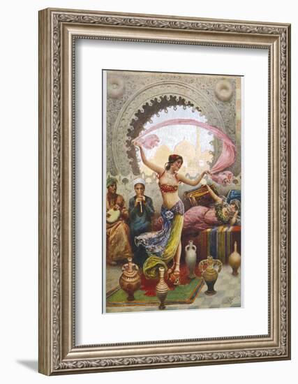 Middle Eastern Belly Dancer Dancing with a Veil to Musical Accompaniment-null-Framed Photographic Print