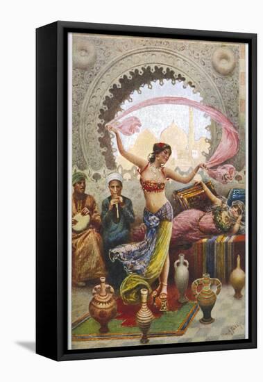 Middle Eastern Belly Dancer Dancing with a Veil to Musical Accompaniment-null-Framed Premier Image Canvas