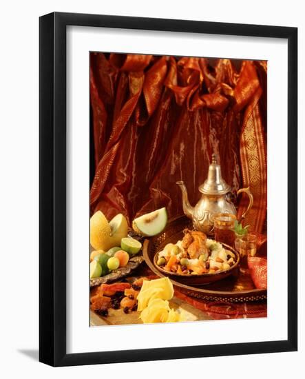 Middle Eastern Meal with Quail, Couscous, Fruit and Tea-Barbara Lutterbeck-Framed Photographic Print