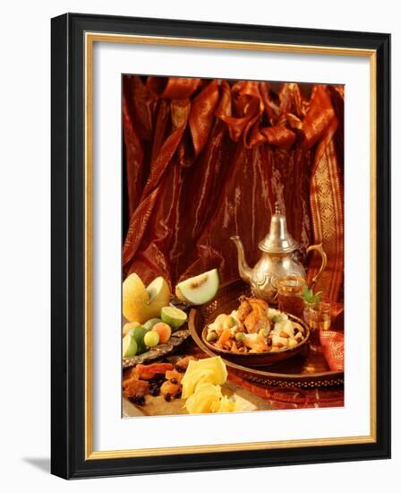 Middle Eastern Meal with Quail, Couscous, Fruit and Tea-Barbara Lutterbeck-Framed Photographic Print