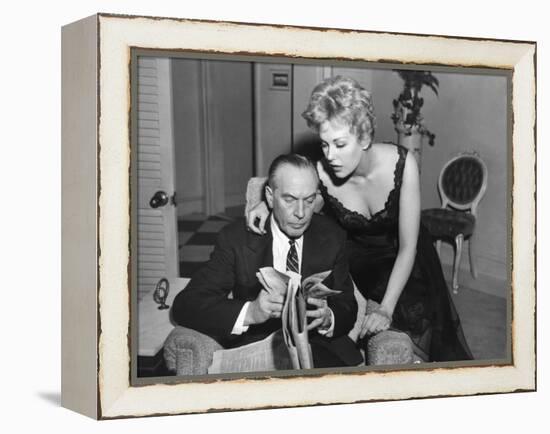 MIDDLE OF THE NIGHT, 1959 directed by DELBERT MANN Fredric March and Kim Novak (b/w photo)-null-Framed Stretched Canvas