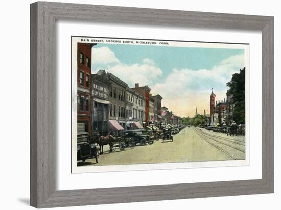 Middletown, Connecticut - Southern View Down Main Street-Lantern Press-Framed Art Print