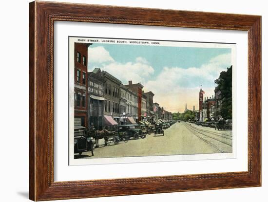 Middletown, Connecticut - Southern View Down Main Street-Lantern Press-Framed Art Print