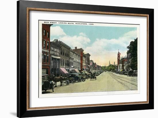 Middletown, Connecticut - Southern View Down Main Street-Lantern Press-Framed Art Print