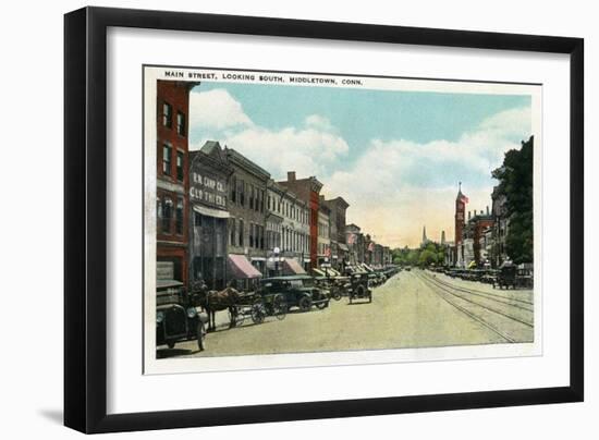 Middletown, Connecticut - Southern View Down Main Street-Lantern Press-Framed Art Print