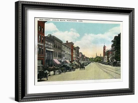 Middletown, Connecticut - Southern View Down Main Street-Lantern Press-Framed Art Print