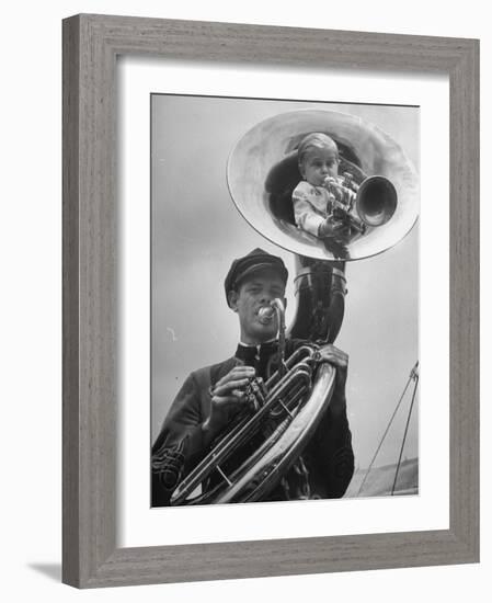 Midget Czech Showman Baron Richard Nowak, Blowing on a Trumpet-John Phillips-Framed Photographic Print