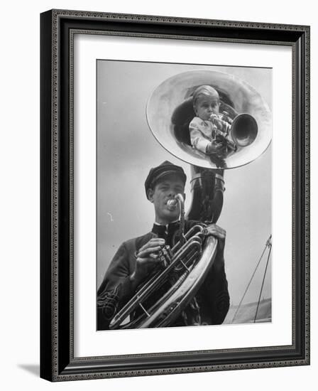 Midget Czech Showman Baron Richard Nowak, Blowing on a Trumpet-John Phillips-Framed Photographic Print