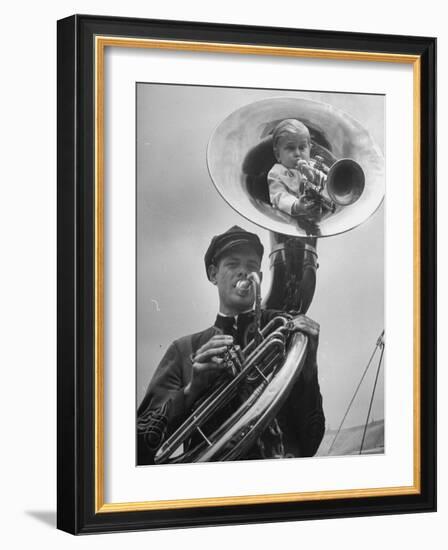 Midget Czech Showman Baron Richard Nowak, Blowing on a Trumpet-John Phillips-Framed Photographic Print