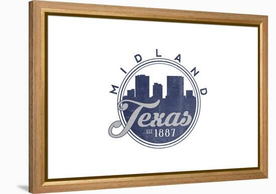 Midland, Texas - Skyline Seal (Blue)-Lantern Press-Framed Stretched Canvas