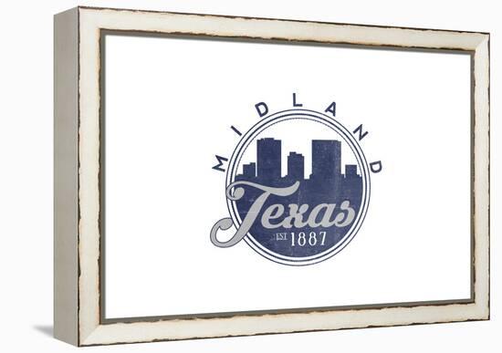 Midland, Texas - Skyline Seal (Blue)-Lantern Press-Framed Stretched Canvas