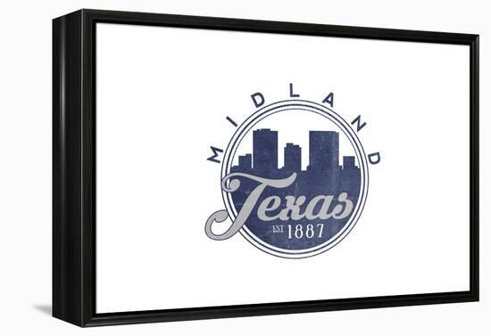 Midland, Texas - Skyline Seal (Blue)-Lantern Press-Framed Stretched Canvas