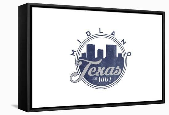 Midland, Texas - Skyline Seal (Blue)-Lantern Press-Framed Stretched Canvas