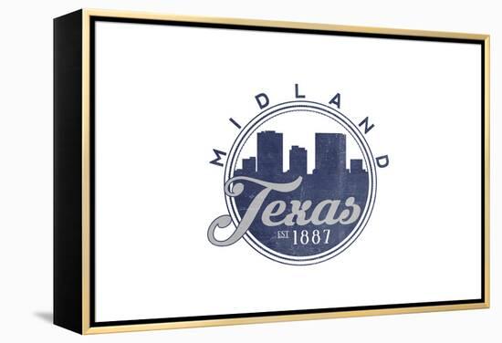 Midland, Texas - Skyline Seal (Blue)-Lantern Press-Framed Stretched Canvas