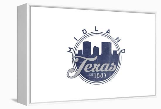 Midland, Texas - Skyline Seal (Blue)-Lantern Press-Framed Stretched Canvas