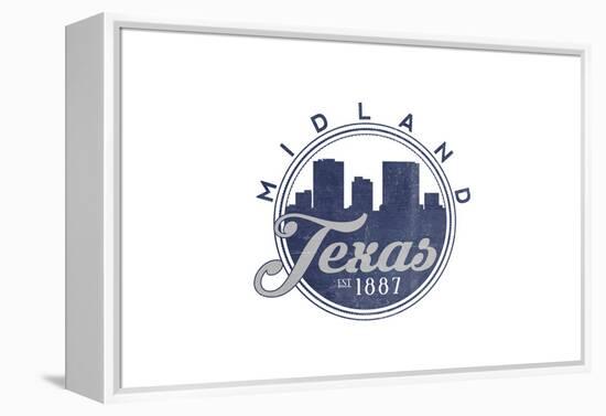 Midland, Texas - Skyline Seal (Blue)-Lantern Press-Framed Stretched Canvas