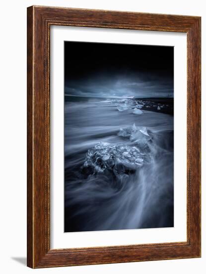 Midnight Ice Beach Jokulsarlon Lagoon Blue Black Sand Iceland-Vincent James-Framed Photographic Print