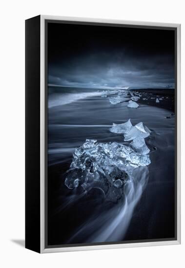 Midnight Ice Jokulsarlon Lagoon Blue Black Sand Beach Iceland-Vincent James-Framed Premier Image Canvas