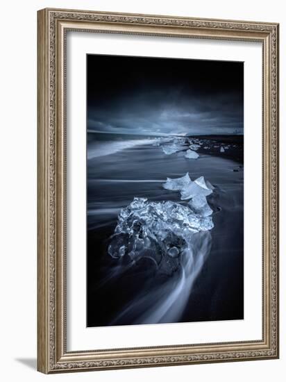 Midnight Ice Jokulsarlon Lagoon Blue Black Sand Beach Iceland-Vincent James-Framed Photographic Print