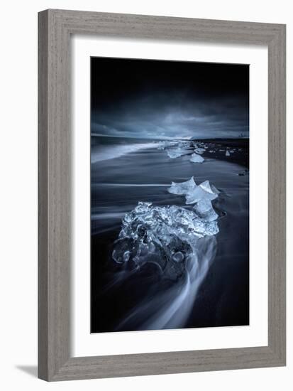 Midnight Ice Jokulsarlon Lagoon Blue Black Sand Beach Iceland-Vincent James-Framed Photographic Print