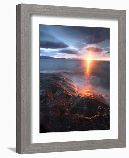 Midnight Sun over Vågsfjorden, Skånland, Troms County, Norway-Stocktrek Images-Framed Photographic Print