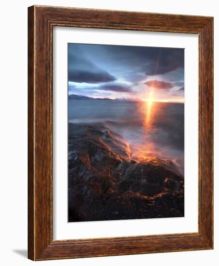 Midnight Sun over Vågsfjorden, Skånland, Troms County, Norway-Stocktrek Images-Framed Photographic Print