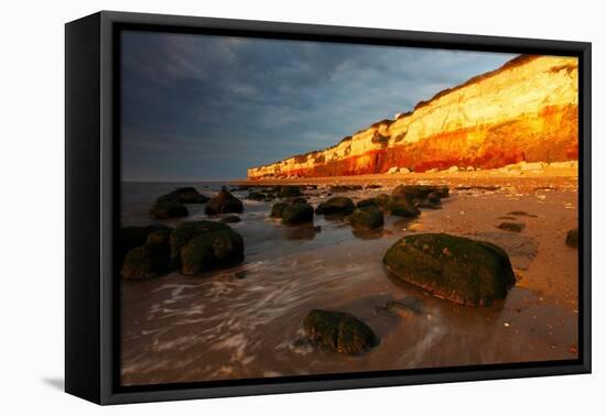 Midsummer evening sunlight on cliffs at Hunstanton, Norfolk-Geraint Tellem-Framed Premier Image Canvas