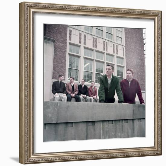 Midwest College Men's Fashion: Zipper Jackets Worn over Button Down Shirts with Sweater Vests, 1954-Nina Leen-Framed Photographic Print