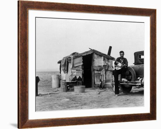 Migrant Father Cradling His Baby Outside Shanty-Dorothea Lange-Framed Premium Photographic Print