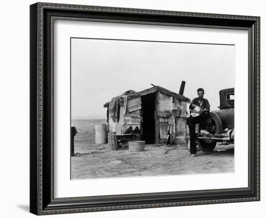 Migrant Father Cradling His Baby Outside Shanty-Dorothea Lange-Framed Photographic Print