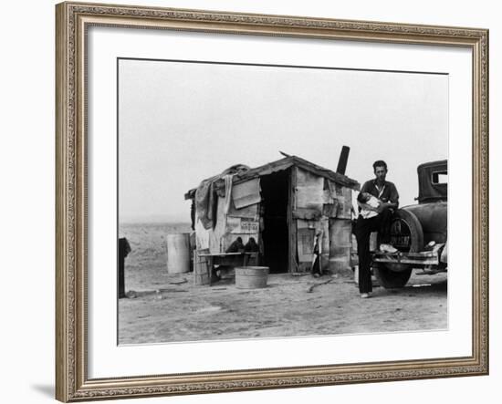 Migrant Father Cradling His Baby Outside Shanty-Dorothea Lange-Framed Photographic Print