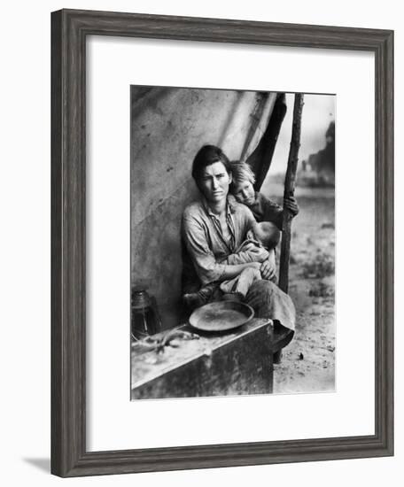 Migrant Mother Florence Thompson and Children Photographed by Dorothea Lange-Dorothea Lange-Framed Premium Photographic Print