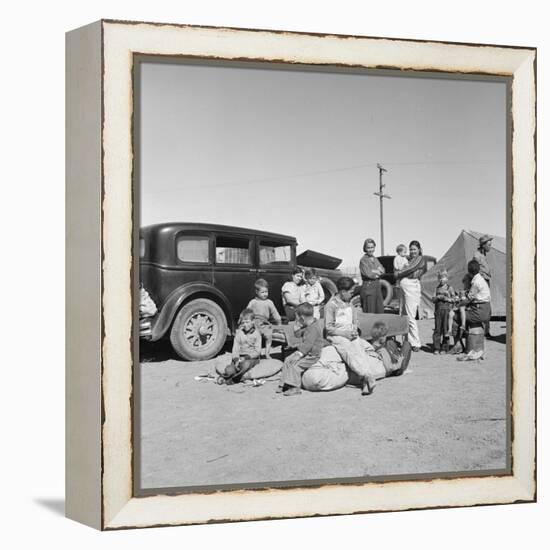 Migrating families camp by the road on their way to California, 1937-Dorothea Lange-Framed Premier Image Canvas