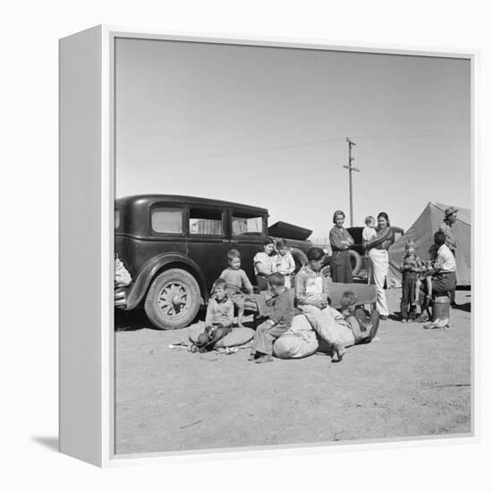 Migrating families camp by the road on their way to California, 1937-Dorothea Lange-Framed Premier Image Canvas