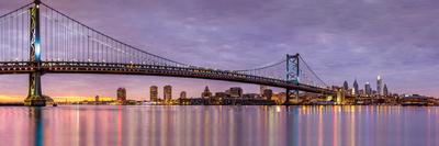 Panoramic View of the Ben Franklin Bridge and Philadelphia Skyline, under a Purple Sunset-Mihai Andritoiu-Photographic Print