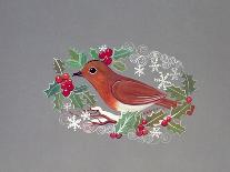 Robin with Snowflakes and Holly-Mike Alexander-Giclee Print