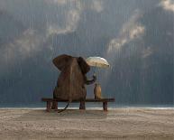 Elephant and Dog Sit Under the Rain-Mike Kiev-Mounted Art Print