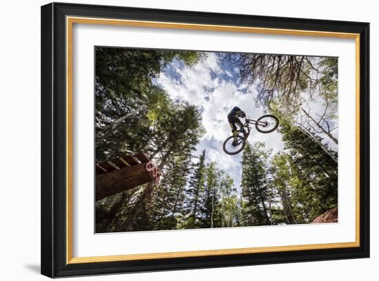 Mike Montgomery Jumping His Downhill Mountain Bike At Canyons Resort-Louis Arevalo-Framed Photographic Print