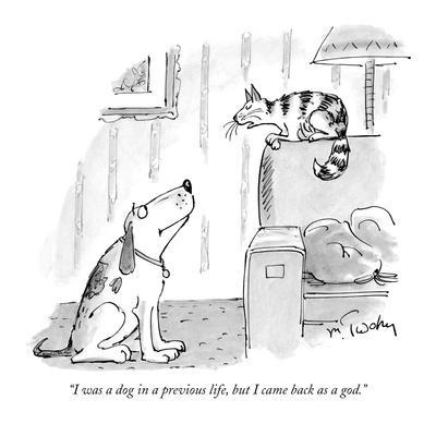 I was a dog in a previous life, but I came back as a god." - New Yorker  Cartoon' Premium Giclee Print - Mike Twohy | Art.com