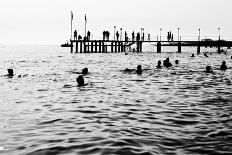 Silhouettes of Having a Rest People. it is Black a White Photo of a Sea Pier and Having a Rest Peop-Mikhail hoboton Popov-Photographic Print