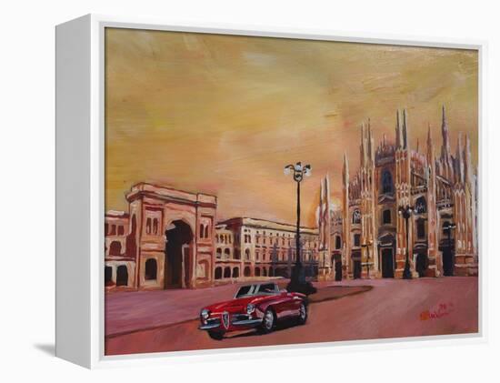 Milan Cathedral with Oldtimer Convertible Alfa Romeo-Markus Bleichner-Framed Stretched Canvas