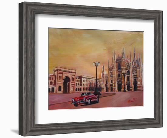 Milan Cathedral with Oldtimer Convertible Alfa Romeo-Markus Bleichner-Framed Art Print