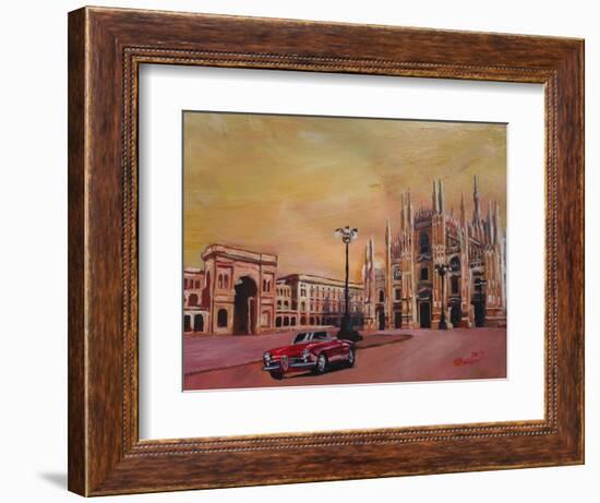 Milan Cathedral with Oldtimer Convertible Alfa Romeo-Markus Bleichner-Framed Art Print